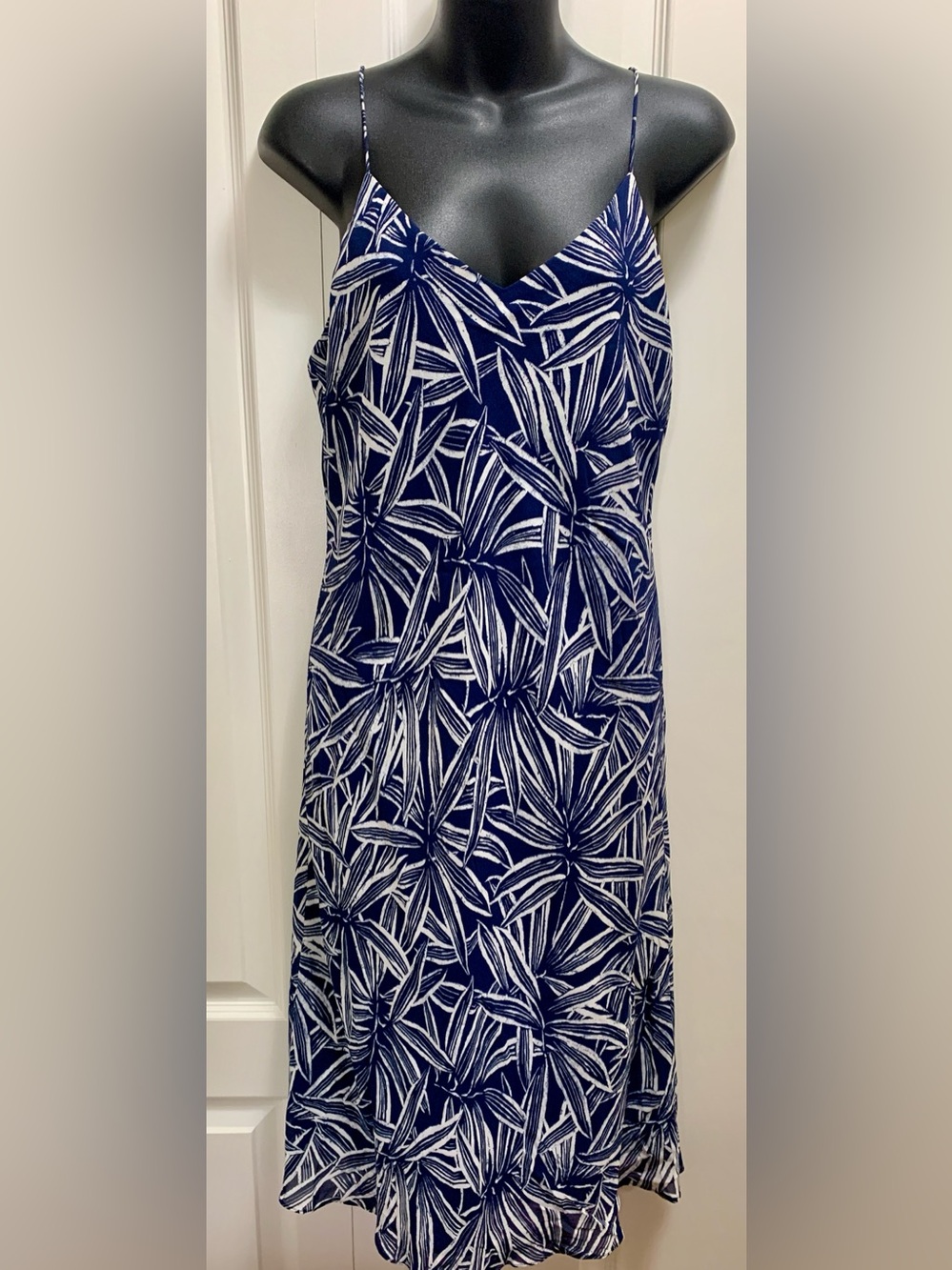 RALPH Ralph Lauren Navy & White Tropical-Leaf Slip Midi Dress